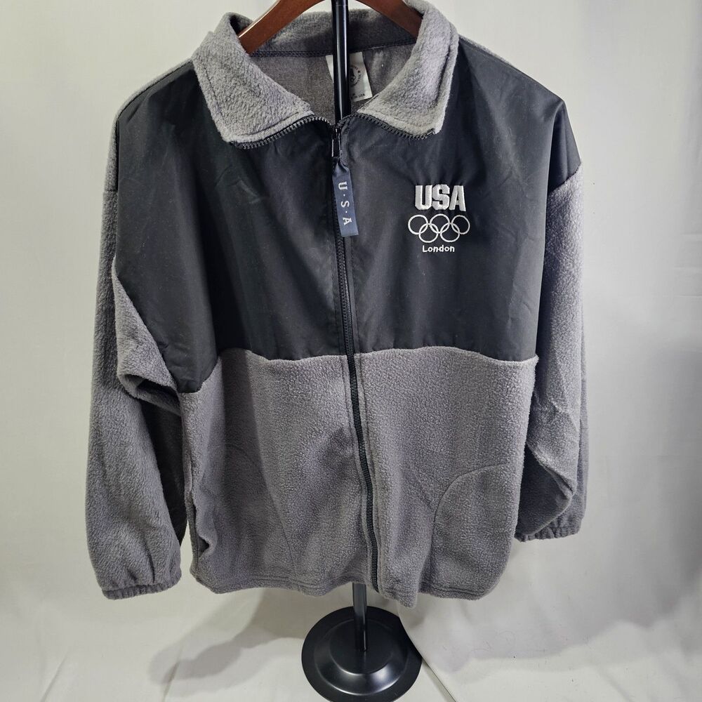 TEAM USA London Olympics BLACK/GRAY Fleece FULL-ZIP Embroidered JACKET Sz Med